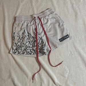 Kill Crew White Flame Shorts with Red Accents